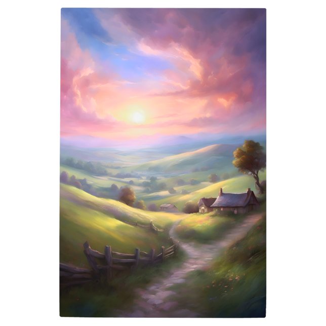 Impresión En Metal Serene Countryside Sunrise Paisaje Pacífico (Anverso)