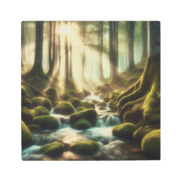 Impresión En Metal Serene Forest Stream in Soft Light – Metal Art