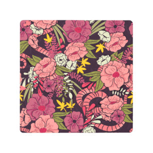 Impresión En Metal Serpientes de jungla, flores tropicales, patrón vi