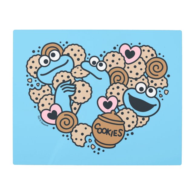 Impresión En Metal Sésamo | Cookie Monster Doodle Heart (Anverso)