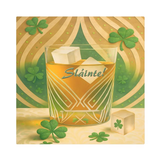 Impresión En Metal Shamrocks Irish Whiskey Tumbler "Sláinte!" (Anverso)