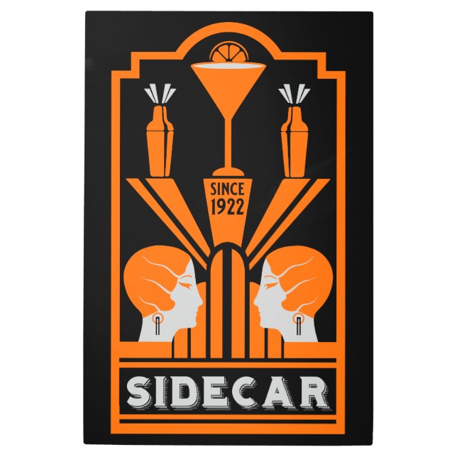 Impresión En Metal Sidecar Cocktail Art Deco (Anverso)