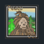 Impresión En Metal Signo de paz: pie de playa Sasquatch Paz fuera<br><div class="desc">Dibujo a mano de arte pop retro Sasquatch o Bigfoot haciendo un signo de paz. Cita de paz.</div>