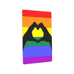 Impresión En Metal Silhouette LGBT Rainbow and Heart Hand Hand