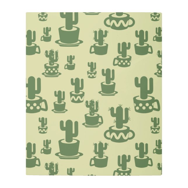 Impresión En Metal Silueta de cactus suculenta en tazas y macetas (Anverso)