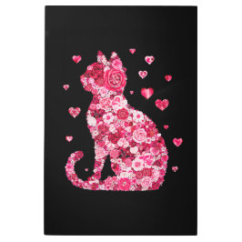 Impresión En Metal Silueta de gato floral ArtFaux tela envuelta