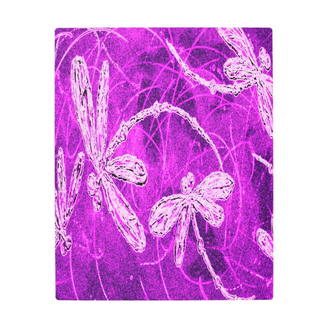 Impresión En Metal Silvery Dragonflies en el cielo mágico de Magenta (Anverso)