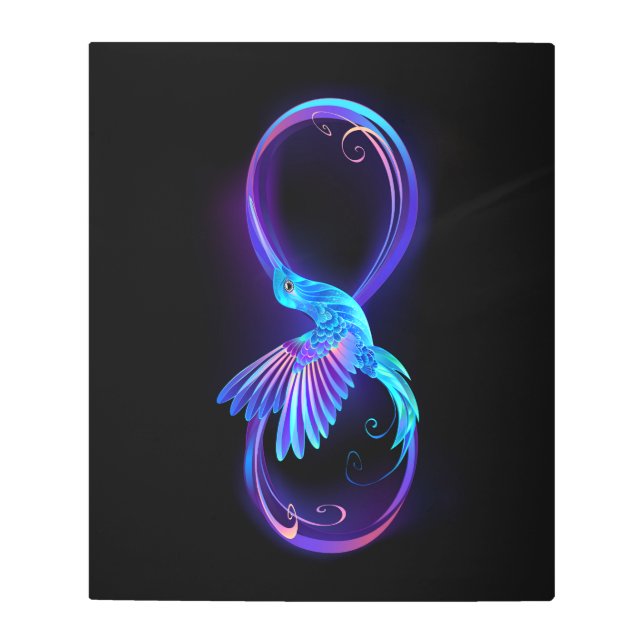 Impresión En Metal Símbolo de infinito neón con colibrí brillante (Anverso)