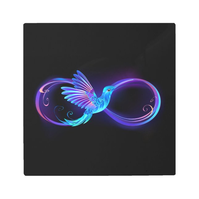 Impresión En Metal Símbolo de infinito neón con colibrí brillante (Anverso)