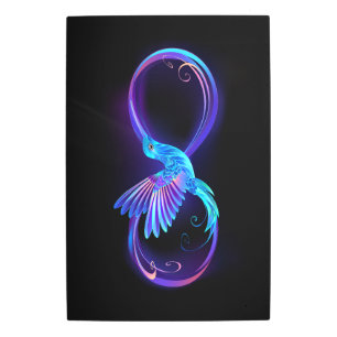 Impresión En Metal Símbolo de infinito neón con colibrí brillante