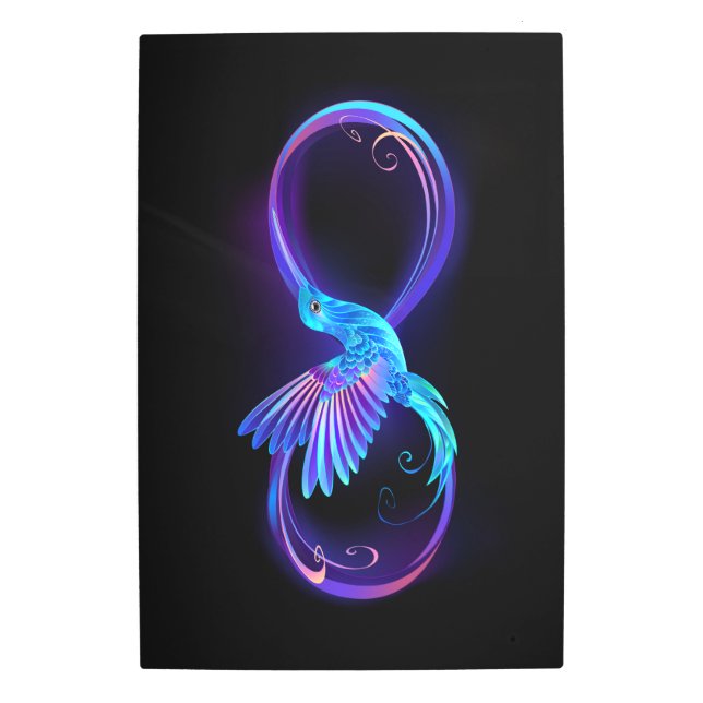 Impresión En Metal Símbolo de infinito neón con colibrí brillante (Anverso)