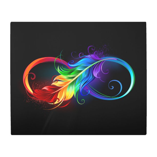 Impresión En Metal Símbolo infinito con pluma arco iris (Anverso)