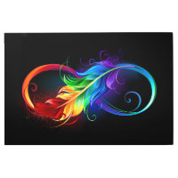 Símbolo infinito con plumas arcoiris