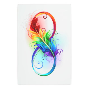 Impresión En Metal Símbolo infinito con plumas arcoiris