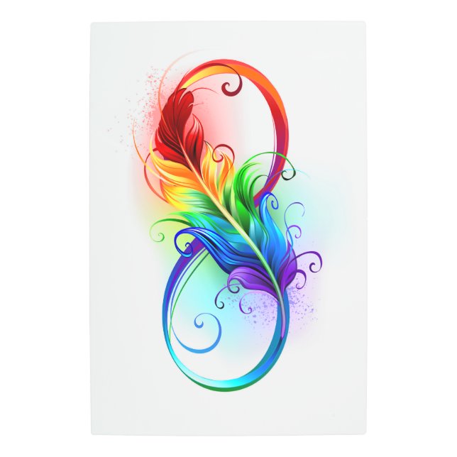 Impresión En Metal Símbolo infinito con plumas arcoiris (Anverso)