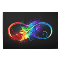 Símbolo infinito con plumas arcoiris