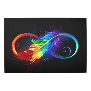 Impresión En Metal Símbolo infinito con plumas arcoiris