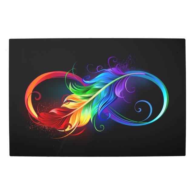 Impresión En Metal Símbolo infinito con plumas arcoiris (Anverso)