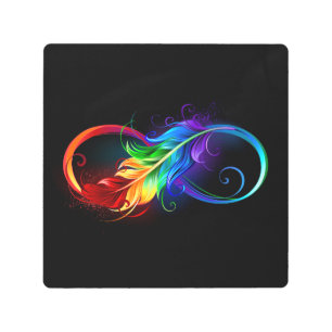 Impresión En Metal Símbolo infinito con plumas arcoiris