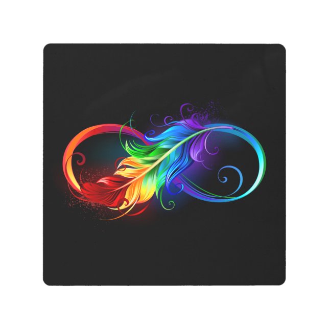 Impresión En Metal Símbolo infinito con plumas arcoiris (Anverso)