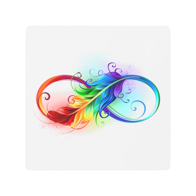 Impresión En Metal Símbolo infinito con plumas arcoiris (Anverso)