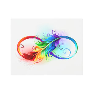 Impresión En Metal Símbolo infinito con plumas arcoiris