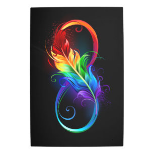 Impresión En Metal Símbolo infinito con plumas arcoiris