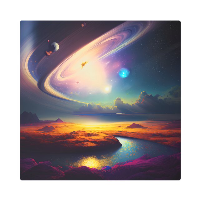 Impresión En Metal Sinfonía cósmica: Un hermoso paisaje espacial (Anverso)