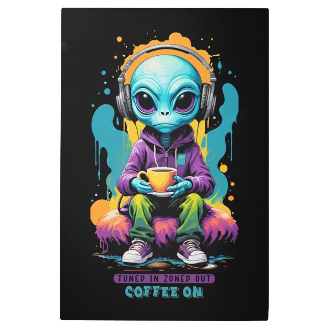 Impresión En Metal Sintonizada en el café Zoned out on | Cute Alien A (Anverso)