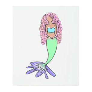 Impresión En Metal sirena de arco iris rosa azul violeta verde rizo n