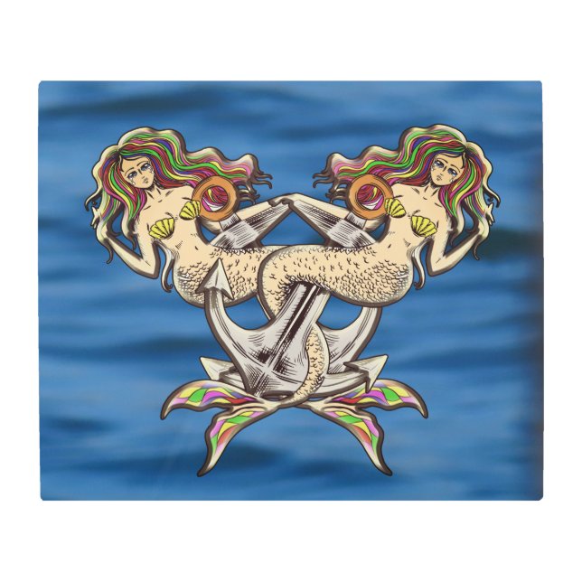 Impresión En Metal Sirenas aferradas - Diseño Náutico para los amante (Anverso)