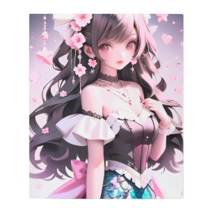 Impresión En Metal Sirenita de color marrón con flores rosas en el pe