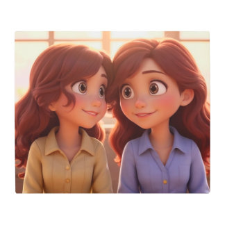 Impresión En Metal Sister Bond – Beautiful Sisters Illustration Art