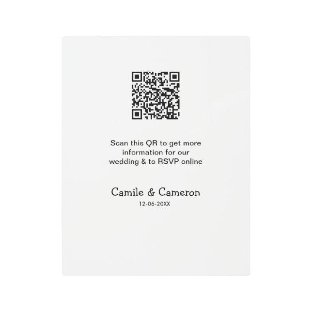 Impresión En Metal SITIO WEB DE BODAS QR agregar nombre de la foto fe (Anverso)