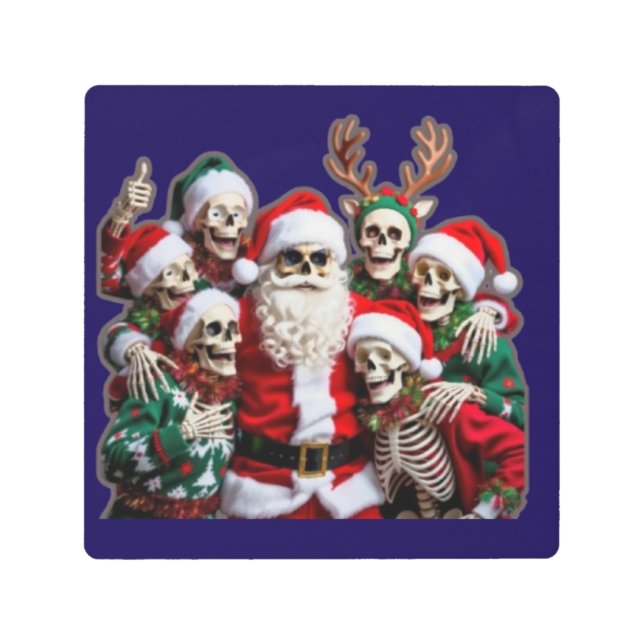 Impresión En Metal Skeleton Santa Christmas Group Photo – Festive 3D  (Anverso)