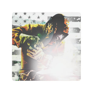 Impresión En Metal Soldador de la bandera americana