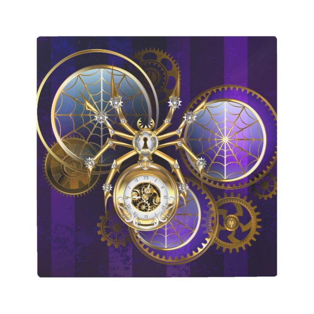 Impresión En Metal Spider Steampunk sobre fondo morado (Anverso)