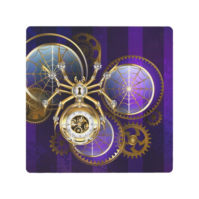 Impresión En Metal Spider Steampunk sobre fondo morado (Anverso)