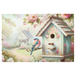 Impresión En Metal Spring Birdhouse With Pastel Flowers And Bird