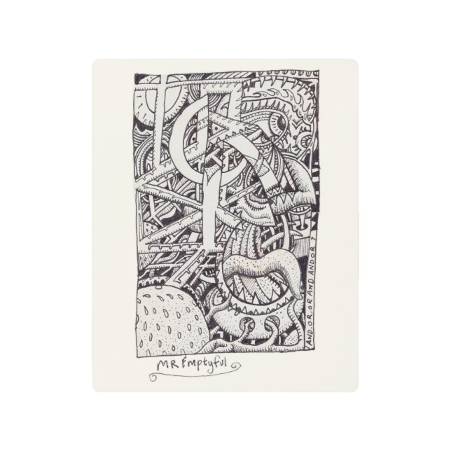 Impresión En Metal Sr. Emptyful, dibujo de tinta (Anverso)