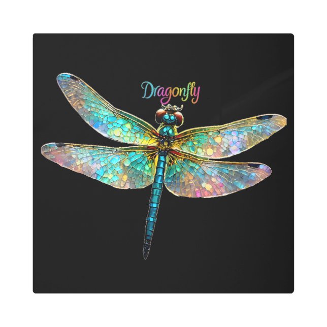 Impresión En Metal Stained Glass Colorful Dragonfly (Anverso)