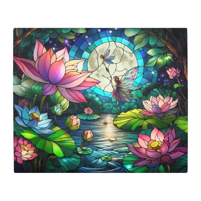 Impresión En Metal Stained Glass Little Fairy With Dragonfly (Anverso)