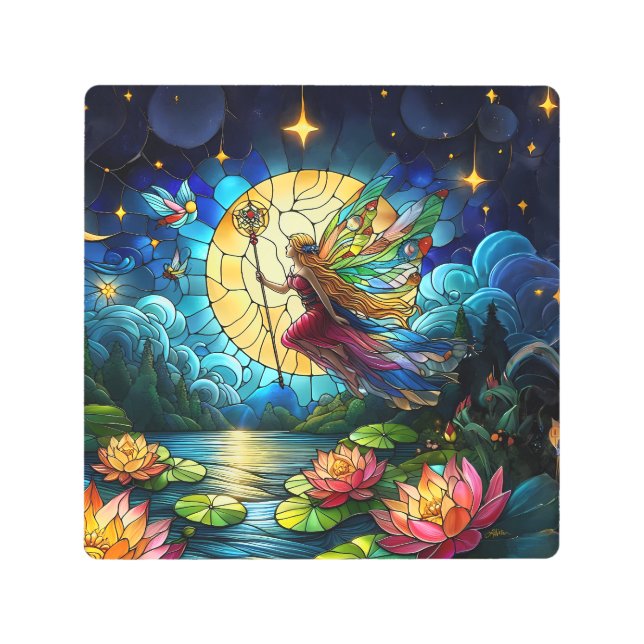 Impresión En Metal Stained Glass Moonlight Flight Fairy  (Anverso)