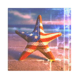 Impresión En Metal Starfish patriótico varado en la playa