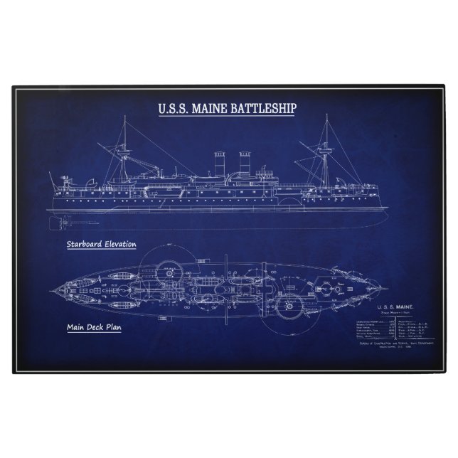 Impresión En Metal Steam Battleship USS MAINE Blueprint 1894 (Anverso)