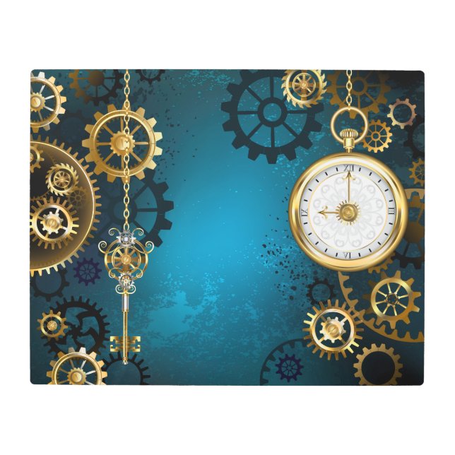 Impresión En Metal Steampun turquoise Background with Gears (Anverso)