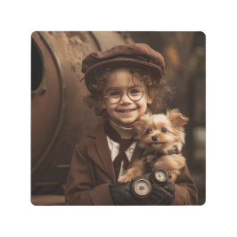 Impresión En Metal Steampunk Boy y Puppy