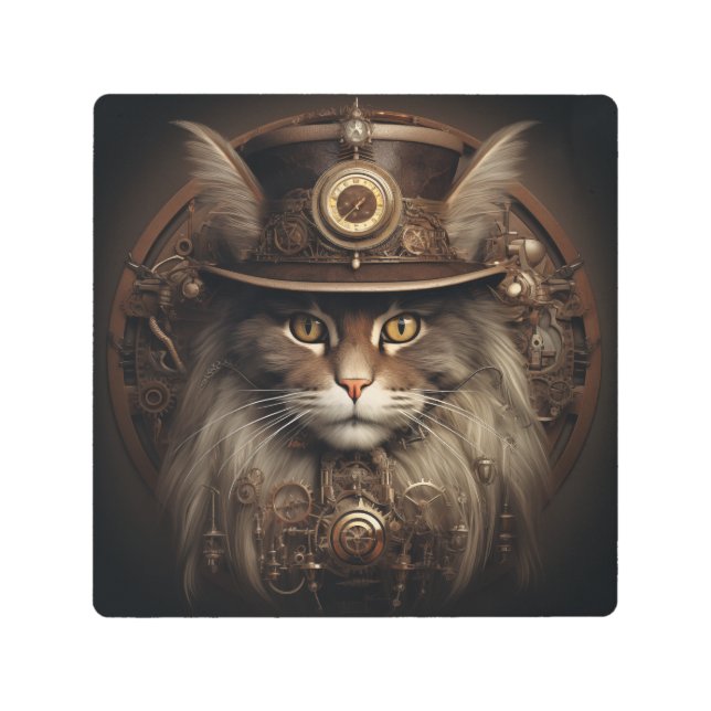 Impresión En Metal Steampunk Cat (Anverso)