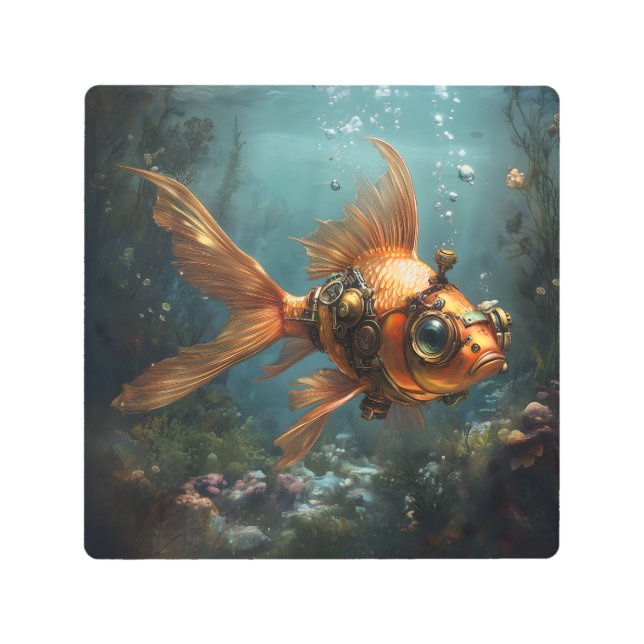 Impresión En Metal Steampunk Goldfish (Anverso)