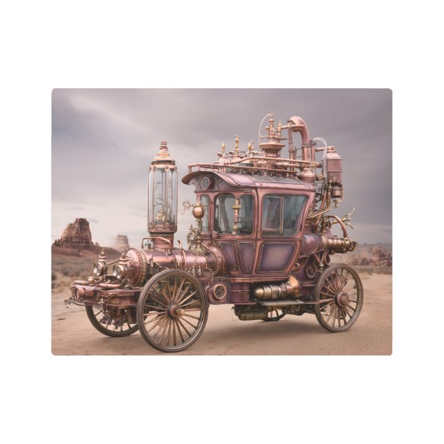 Impresión En Metal Steampunk Horsin Carrito
